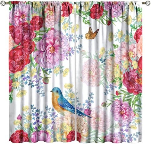Vorhang Kinderzimmer Vogel Tier Schmetterling Kinder Vorhänge Mit Ösen Polyester Gardinen Thermovorhang Blickdicht Ösenschal Kindergardinen 280X250 cm (B + H) Für Wohnzimmer,2Er Set-357846294