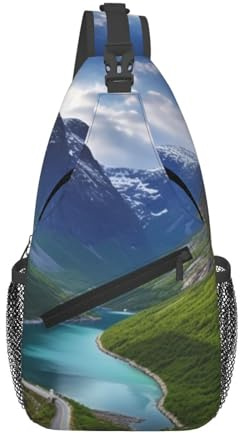 Sling-Taschen für Damen und Herren, norwegische Fjorde, verstellbarer Gürtel, Bauchtasche, Bauchtasche für Reisen, Sport, Laufen, Wandern, Hüfttasche, Schwarz, Einheitsgröße, Schwarz , Einheitsgröße