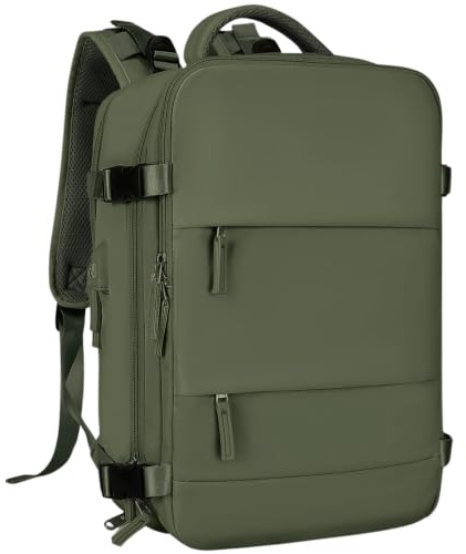 majesticBN Mochila para Viaje Impermeable y Antirayas - Para Hombre y Mujer, Portátil hasta 15 Pulgadas, con Puerto USB y Multibolsillos (Gris) (Verde Oliva)