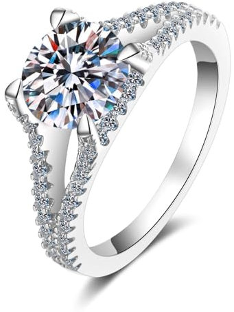 Ring Set Damen, Wedding Rings 18 Karat (750) Weißgold Hohl Rund mit 2 Karat Laborgewachsener Diamant Größe 56 (17.8)