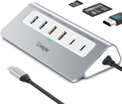 Intpw USB C Hub 10Gbps, 9-IN-1 USB 3.2 Hub with 4K@60Hz HDMI, Type-C 3.2, 2 Type-A 3.2, 2 USB-A 2.0, PD 100W, SD/TF Slot, Aluminum USB Hub for laptop, iPhone 16/15 Series, Macbook Air/Pro and More
