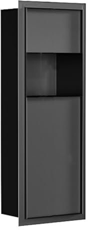 OOMRNV Hidden Bathroom Niche, Stainless Steel Recessed Tissue Box Storage Cabinet, Shower Alcove With Trash Can For Shower Room Public Place, Black-22.4X74.5X14Cm,Black-22.4x74.5x14cm