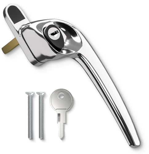 Bwintech 1 Pcs Offset Polished Chrome UPVC Zinc Window Handle, Right Hand, 43mm Spindle for Indoor and Outdoor UPVC Window