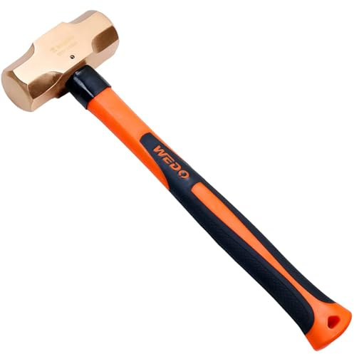 WEDO Non-Sparking Sledge Hammer 2700g(6 lb) Head, Spark-free Safety Sledge Hammer with Fiberglass Shaft,Length 700mm,Beryllium Copper,Non-magnetic, Die-Forged,DIN Standard,BAM Standard