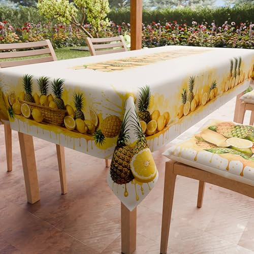 PETTI ARTIGIANI ITALIANI - Mantel Antimanchas Rectangular (140 x 450 cm) Cubremesa de Cocina, Estampado de Limones y Piñas Amarillo, para 24 Personas, 100% Fabricado en Italia