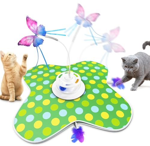 JHHBHV Interaktives Katzenspielzeug Elektrisch: 3-in-1 Automatisches Katzen Spielzeug abs-Material mit Flutter Butterfly Feder, Für Alle Katzen, Beschäftigung Allein Zu Hause