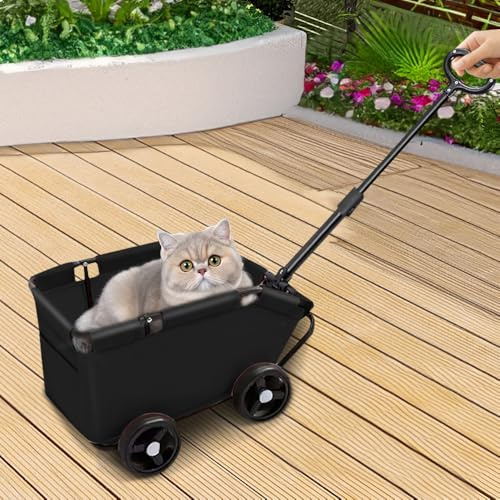 Poussettes pour chats pliable, avec tige de poussée réglable, Poussette Portable pour Animaux de Compagnie, Chariot pour Chien et Chat, 51 * 35 * 31cm (Noir)