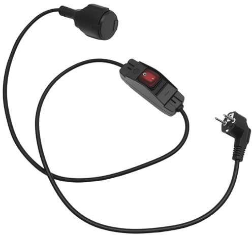 Hoypeyfiy Schuko Verlängerungskabel mit Schalter, 1,5 m, 16 A 250 V Schutzkontakt, 3 x 1 mm² IP44 für den Außen- und Innenbereich (90 Grad Schwarz)