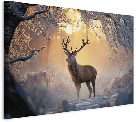 decomonkey Wandbilder Ein Rentier im Wald 60 x 40 cm 1 Teilig Kunstdruck | Strukturleinwand, Holzkeilrahmen, Leinwandbilder, Bild auf Leinwand, Wanddeko, Wohnzimmer, Wanddekoration, Hirsch, Tiere