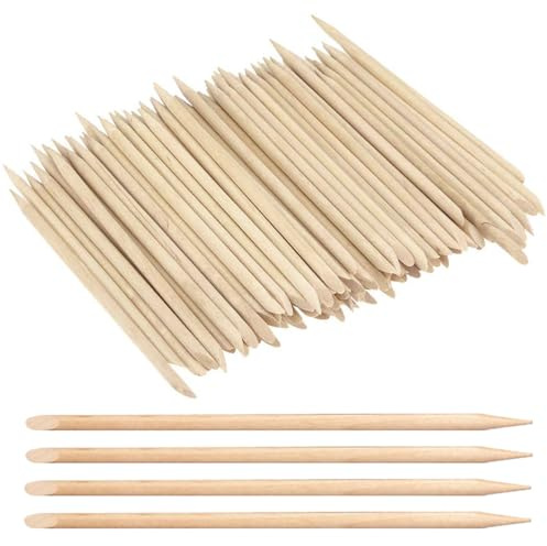 100 Pièces Bâtonnets de Bois en Oranger, Cure-Cuticule Double Face en Bois de Rose pour Manucure et Pédicure, Accessoires de Soin des Ongles Naturels