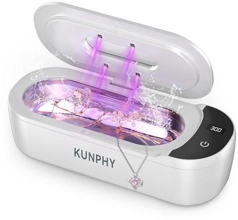 KUNPHY Ultrasonic Jewellery Cleaner, 400ml Sonic Cleaner Machine | Large Capacity Glasses Cleaner Machine with U-V Light, 2 Modes Digital Display,48kHz for Jewelry, Rings, Retainers, Dentures