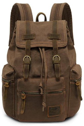 VARLIVOO Sac à Dos Homme Vintage en Toile pour PC Portable 15,6 Pouces