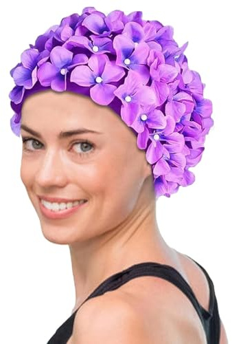 Dottduya Badekappe für Damen, Vintage-Stil, Blumenmuster, Retro-Stil, Aktualisierte Version - rutschfest, fällt Nicht so leicht ab