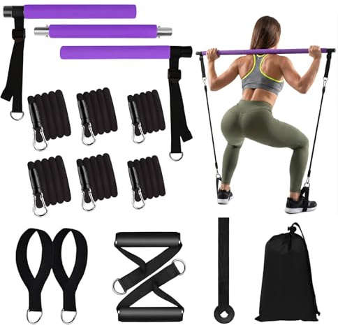 HH-uytnglo Juego de pilates de tres segmentos, juego de seis tubos, kit de pilates con diseño extraíble, cuerda elástica TPR, anillo de hierro grueso, pilates, juego de accesorios multifuncional para