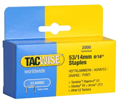 TACWISE 0338 - Caja 2000 grapas galvanizadas 53/14mm, Negro
