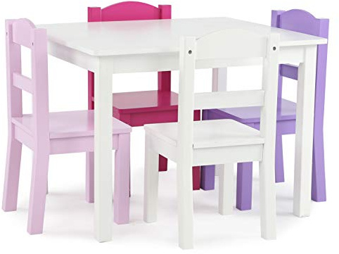 Humble Crew Kids Wooden Table and 4 Chairs Set, White/Purple/Pink - Kids Table and Chair Set for Toddlers and Children for Arts, Crafts, and Snack Time - Sturdy, Durable Toddler Activity Table