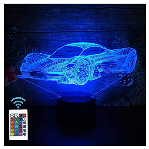 Comiwe Sports Racing Car 3D Illusion Night Light Toy,16 Colors Change Smart Touch & Remote Control,Home Decor LED Bedside Table Desk Lamp,Christmas Birthday Gift for Boy Kids Adults Friends & Family