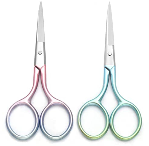 Motanar Multicolor Professional Grooming Scissors for Personal Care Facial Hair Removal and Ear Nose Eyebrow Trimming Stainless Steel Fine Straight Tip Scissors 3.9 Inch (Green+Pink)