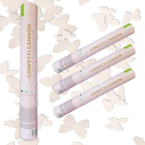 Lage 3 Sparacoriandoli a forma di Farfalle Bianche, Tubo Cannone Spara Lancia Coriandoli per Battesimo Nascita, Comunione, Fidanzamento, Matrimonio, Celebrazione (set da 3)