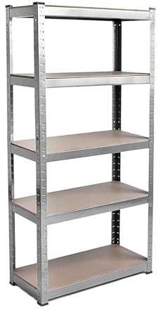 5 Tier Metal Shelving Unit - For Shed, Garage, Kitchen Storage | Heavy Duty Utility Room Rack Racking Shelf Shelves Units - Warehouse, Workshop & Industrial | 175kg Per Shelf, 70cm x 30cm x 150cm