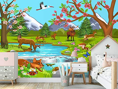 Oedim Kindertapete aus Vinyl und Tapete für die Wand von Tieren im Wald | Wanddekoration | Kindertapete | Dekoration für Esszimmer, Wohnzimmer, Schlafzimmer 500x300cm