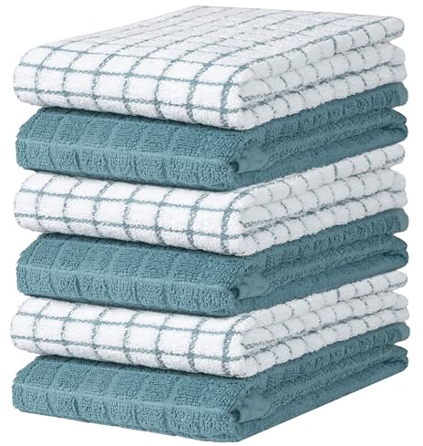 Bumble Kitchen Towels | 100% Cotton Dish Towels with Hanging Loop | 16x 28 | 380GSM | Absorbent Kitchen Towel Set | 6 Pack, Aqua