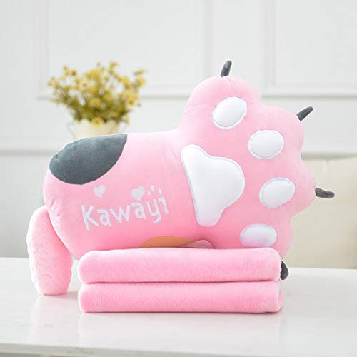 Reisedecke Weiche 2-in-1 Flugzeugdecke 2-in-1-Kissen Decke Kawaii Cat Claw Kissen Nap Kissen Stuffed Bearpaw Quilt Mädchen-Geschenk GCSQF1019 (Color : Pink)