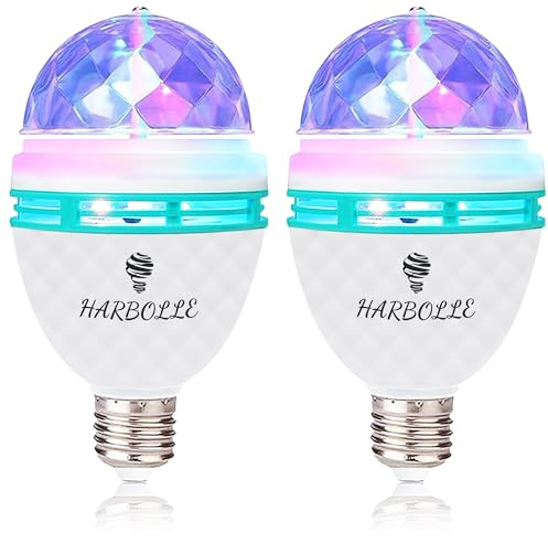HARBOLLE 2 Pack RGB Color Rotating Bulb,E26/E27,LED Party Bulbs Colored Strobe Light Bulb Multi Crystal Stage Lights for Disco, Birthday Party Club Bar for Indoor Parties, Photography