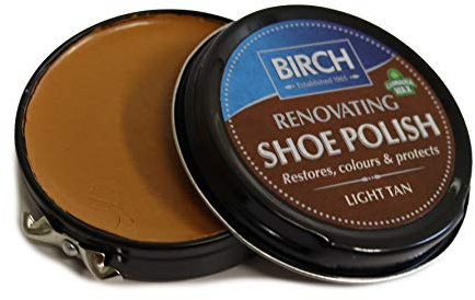Charles Birch Premium Renovating Shoe Polish 50ml, High Pigment, Cleans Protects Shines inc Carnauba Wax, Lever Open Tin (Light Tan)