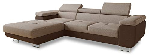 Ecksofa Divo mit Schlaffunktion, Bettkasten und Kopfteilverstellung, Polsterecke, Wohnlandschaft, Sofagarnitur, Couch, Sofa, Federkern (Braun + Cappuccino (Sawana 16 + Sawana 02), Ecksofa Links)