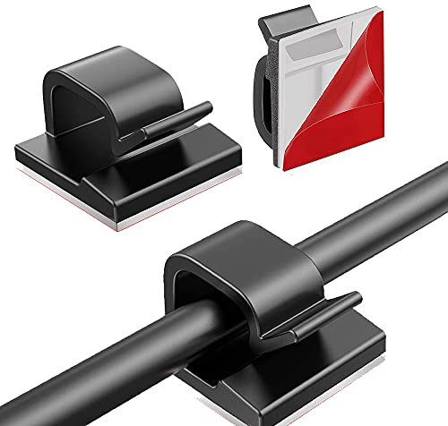 Kabelhalter Selbstklebend,50 Stück Kabelschellen Kabelclips Hochviskose Kabelklemmen Schreibtisch Organizer Kabelmanagement Kabelführung für Ladekabel Wand Des (Schwarz)