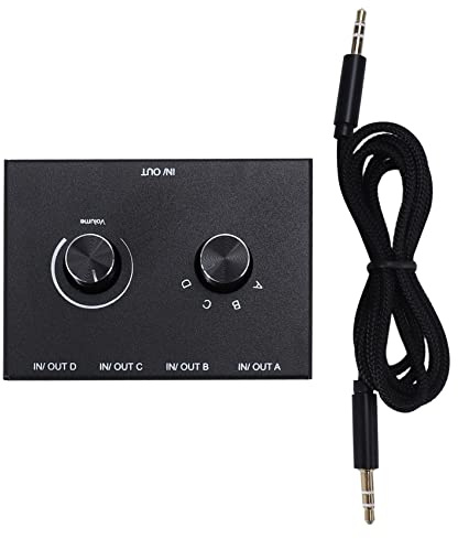 Jevina 4 Port Audio Switch, 3,5 Mm Audio Switcher, Stereo AUX Audio , 4 Eingang 1 Ausgang/1 Eingang 4 Ausgang Audio Switcher Box