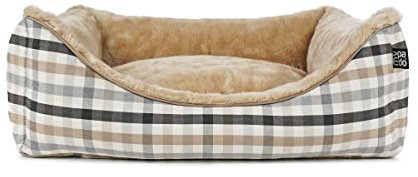 Checker Hundebett mit modernem Karomusteter M Beige