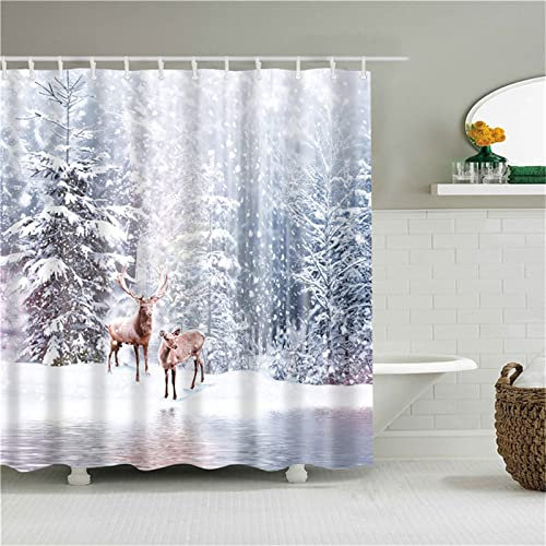 Jqynn Duschvorhang für Eckdusche und Kleine Badewanne, Bad Vorhang Textil aus Polyester Stoff Schimmelresistent Wasserabweisend und Waschbar, REH， 300x180cm mit Duschvorhangringen Shower Curtains