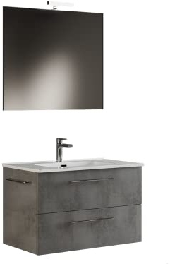 MaMa Store ERA 100 Mobile Bagno Sospeso 100 CM Lavabo, Specchio e Lampada LED, Legno, Grigio Cemento, L. 101 X P. 47 X H. 53 CM