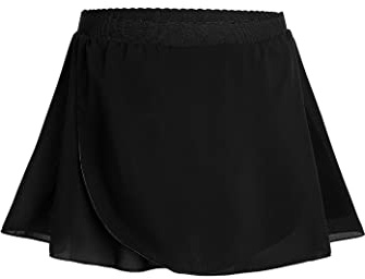 Nokecina Girls Ballet Skirts Size 10-12 Years Old Black Chiffon Dancewear Kids Wrap Tutu Dress for Child Dance Class