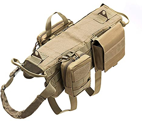 FAMKIT Taktisches Hundegeschirr Weste mit Molle Design, No Pull Hundegeschirr Trainingsgeschirr Einstellbar Schwarz M (Rückenlänge:41cm, Breite:34.5cm, Brust:46-79cm, Hals:26-42cm), 3 Abnehmbare