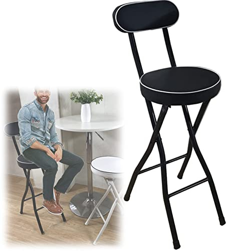 Klappbarer Barhocker Hoch mit Lehne (Schwarz/Weiß), 22/24/26 Küche Frühstück Stuhl Hoch, Gepolsterte Counter Barhocker Stuhl, Metall Bein, Fußstütze (Color : Black1Pcs, Size : Sitting Height 22
