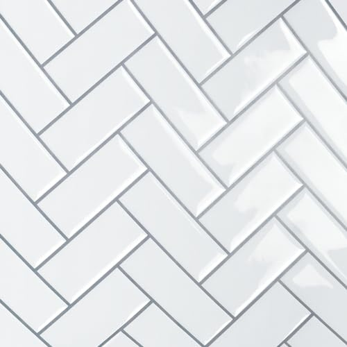 VaryPaper Fliesenaufkleber Fischgrätmuster Weiß 30.5cmx30.5cm 6 Stück Klebefliesen Küche Fliesenaufkleber Badezimmer Wasserfest Spritzschutz Küchenrückwand Wohnzimmer Wandverkleidung Selbstklebend