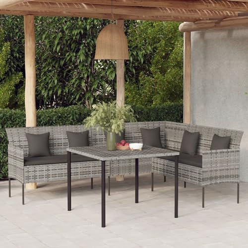 ZEYUAN Gartensofa in L-Form mit Kissen, Lounge Gartenmöbel, Gartenlounge, Loungemöbel, Balkon Lounge, Sitzecke Balkon, Sitzlounge Garten, Grau Poly Rattan