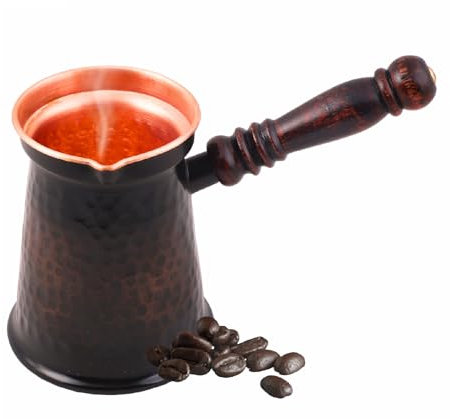 STAGLIFE Antikes Kupfer, türkisch, griechisch, arabisch, dicke Kaffeekanne mit Holzgriff, Cezve Ibrik Briki Kaffeemaschine (mittel)