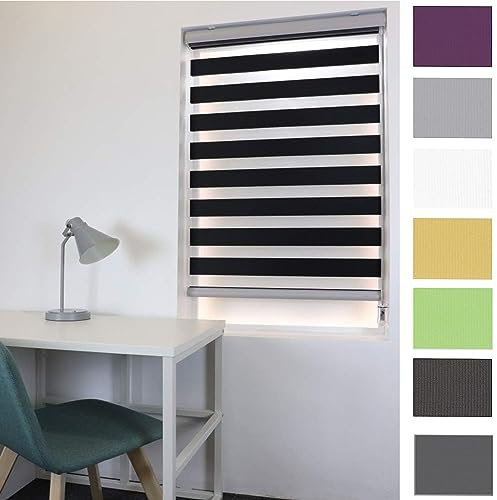 Dachfenster Rollo Verdunkelungsrollo, 90 x 340 cm Höhe Stufenlos Verstellbar Thermorollo Fensterrollo Seitenzugrollo inkl. Montagematerial, für Fenster, Schwarz