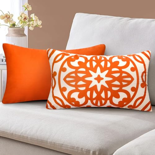 2er Set Kissenbezug Orange Kissenbezug 30x50 Kissenbezüge Geometrie Linie Mandala Muster Dekoration Kissenbezug Super Weiche Kissenbezüge Dekokissen Sofakissen Zierkissenbezüge für Wohnzimmer Sofa