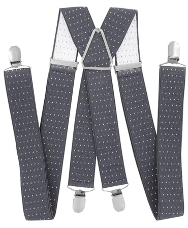 axy® Herrhängslen breda 3,5 cm med 4 starka klämmor, X-form, HT352 (gråvita prickar)