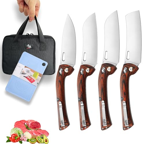 SENBON 440 Sharp Falten Küchenmesser Schälen Praktisches Messer Obst Messer Bunter Holzgriff Camping Grill Outdoor Back Clip Tragbare Kochmesser Set