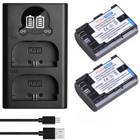 PowerTrust 2Pcs LP-E6N LP-E6 Akku mit Ladegerät für Canon EOS 5D Mark III, 7D Mark II, 90D, 80D, 70D, 60D, 6D, 5D Mark IV, 5DS, R5, R5 C, R6, R7