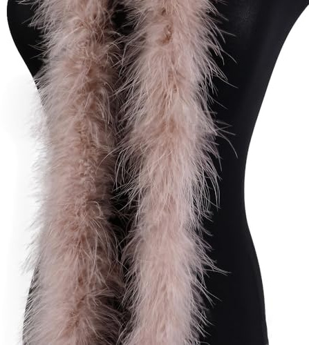 2m 8cm Federboa Truthahnfedern Boa,Flauschige Plüsch-Feder Boa Federstola Federschal Federgirlande für Weihnachtsbaum Hochzeit Basteln Burlesque Karneval Party 20er Jahre Kostüm Deko,ca. 15g Kaffee