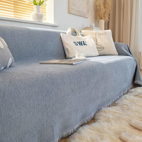 Ayoiow Sofabezug Set Couchbezug Grau Sofahusse 2 Sitzer Chenille Einfarbig Mit Quasten