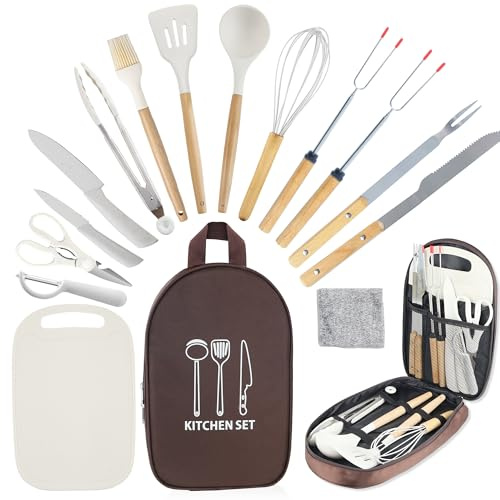 Camkinger Camping Accessories - Portable Outdoor Cookware Set, Silicone Essentials for Travel, RV, BBQ, Grill, Picnic, and Hiking | Food-Grade Heat-Resistant Silicone Cookware Set, Portable Design for RV Camping, BBQ, Hiking & Picnic Outdoor Cooking Use
