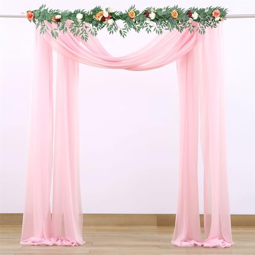 FANSU Set mit 2 Stück Vorhang Hochzeitsbogen, Querbehang Freihanddeko Chiffon Tüll Stoff Deko Vorhang Hochzeit Querbehang Deko Gardinen für Party Zeremonie (Rosa,4.9x19.6ft/150x600cm)